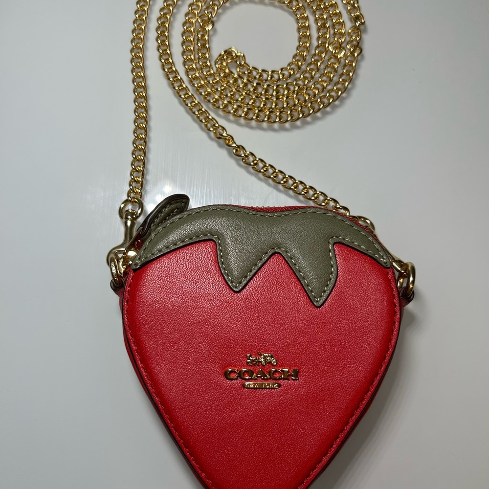 Coach Red Strawberry Mini Crossbody with Gold Chain - Picture 6 of 6